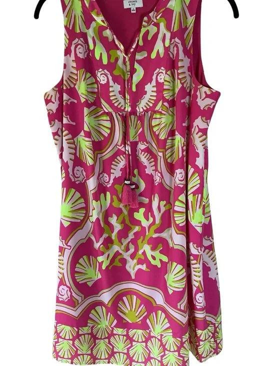 Crown & Ivy Pink Lime Seaside Seahorse Seashell Summer Sleeveless Dress sz 8 - Picture 6 of 11